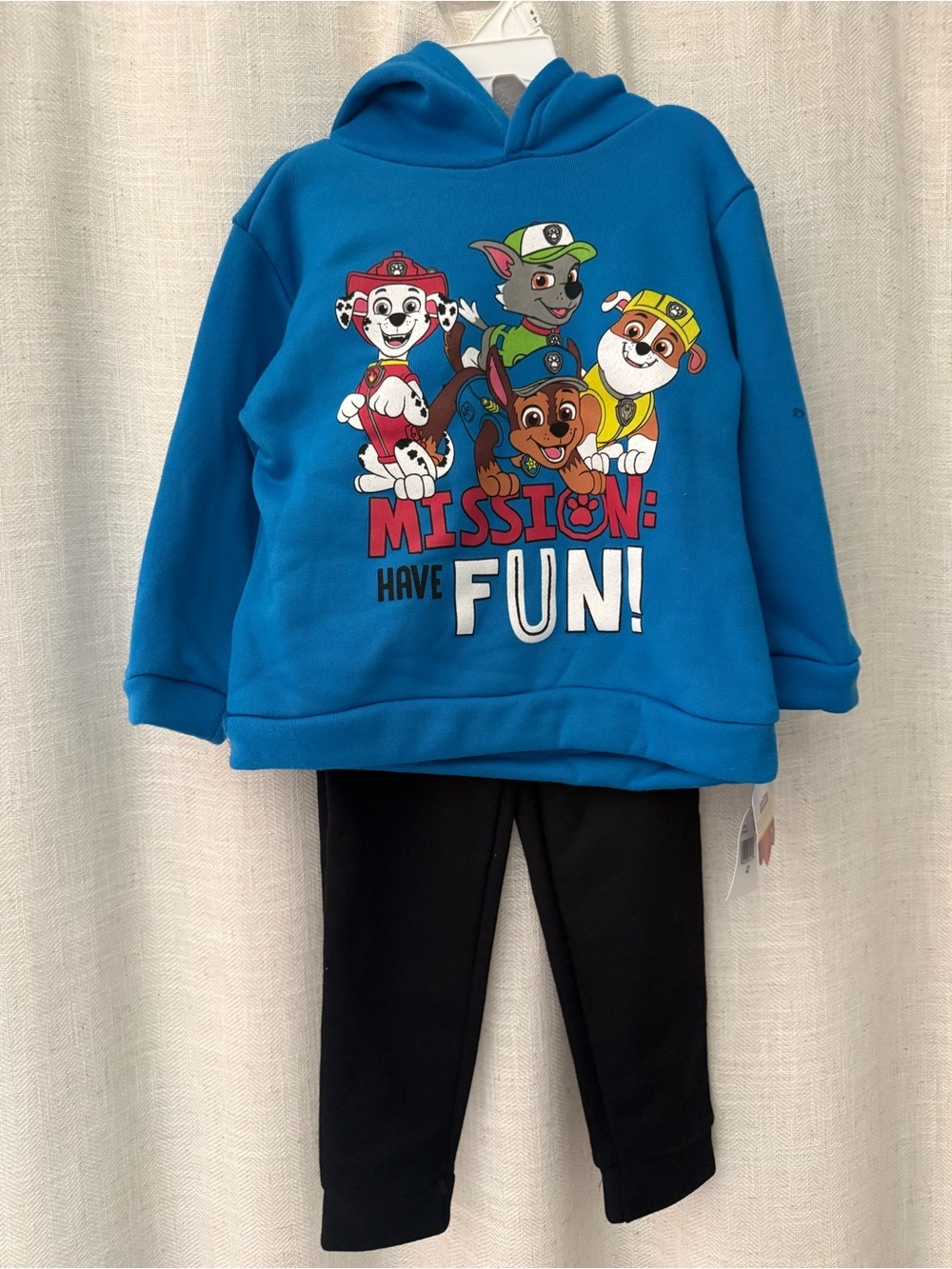 Blue 'Mission: Have Fun!' Paw Patrol Hoodie and Black Leggings Set NWT size 4t